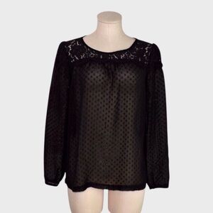 Elle Sheer Swiss Dot Blouse with Lace Yoke